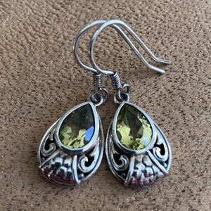 925 artisan Sterling silver faceted green quartz teardrop earrings